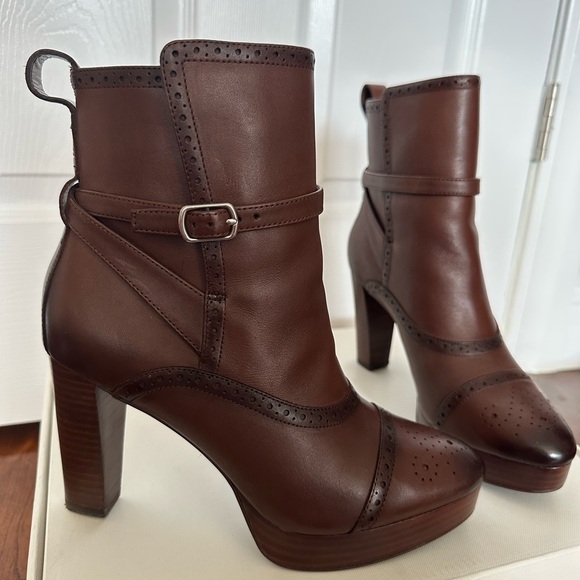 Ralph Lauren Brown Leather Booties; Size 7.5 - Picture 3 of 12